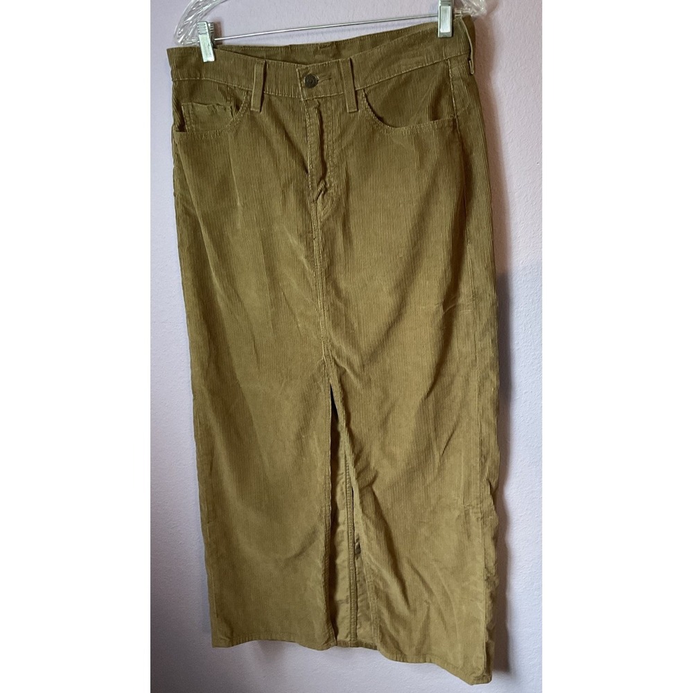 Levis Premium Column Corduroy Long Brown Cotton Maxi Skirt Front Slit 30‎
